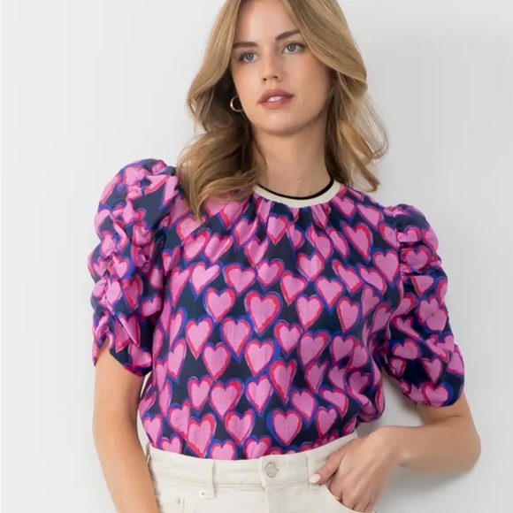 THML Tops - THML Pink and Purple Heart Blouse